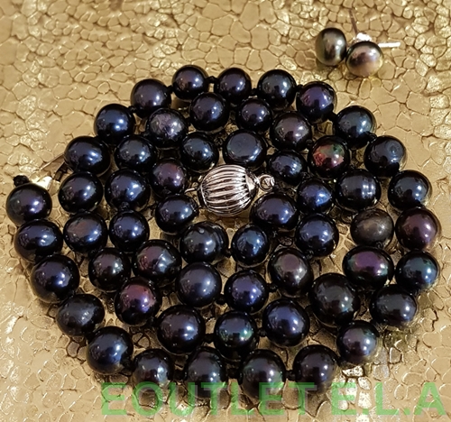 GENUINE BLACK PEARL NECKLACE 46cm+FREE EARRINGS